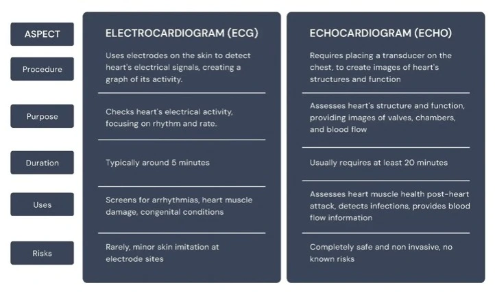 ECG Vs Echocardiogram Comparison Table